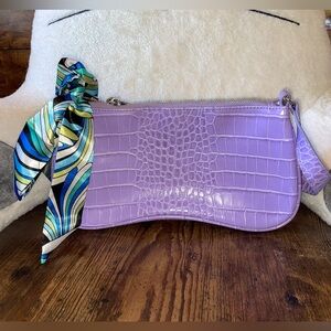 JW Pei - Eva Shoulder Handbag - Purple Croc Embossed w/ Free Bag Scarf